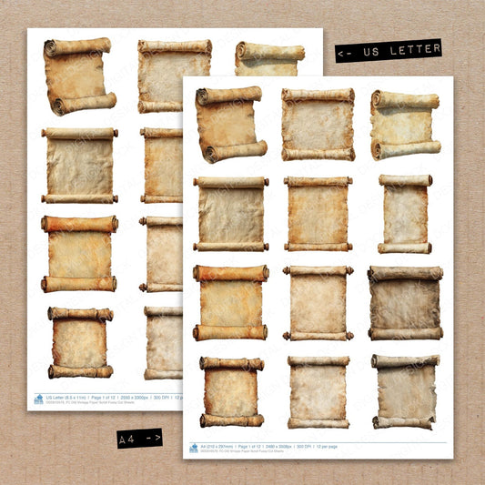 DDD010579_FC Old Vintage Paper Scroll Fussy Cut Sheets
