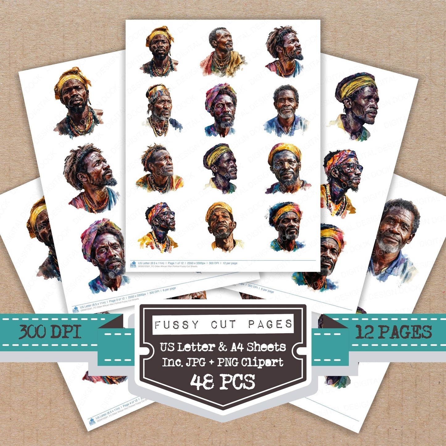 DDD010581_FC Older African Man Portrait Fussy Cut Sheets