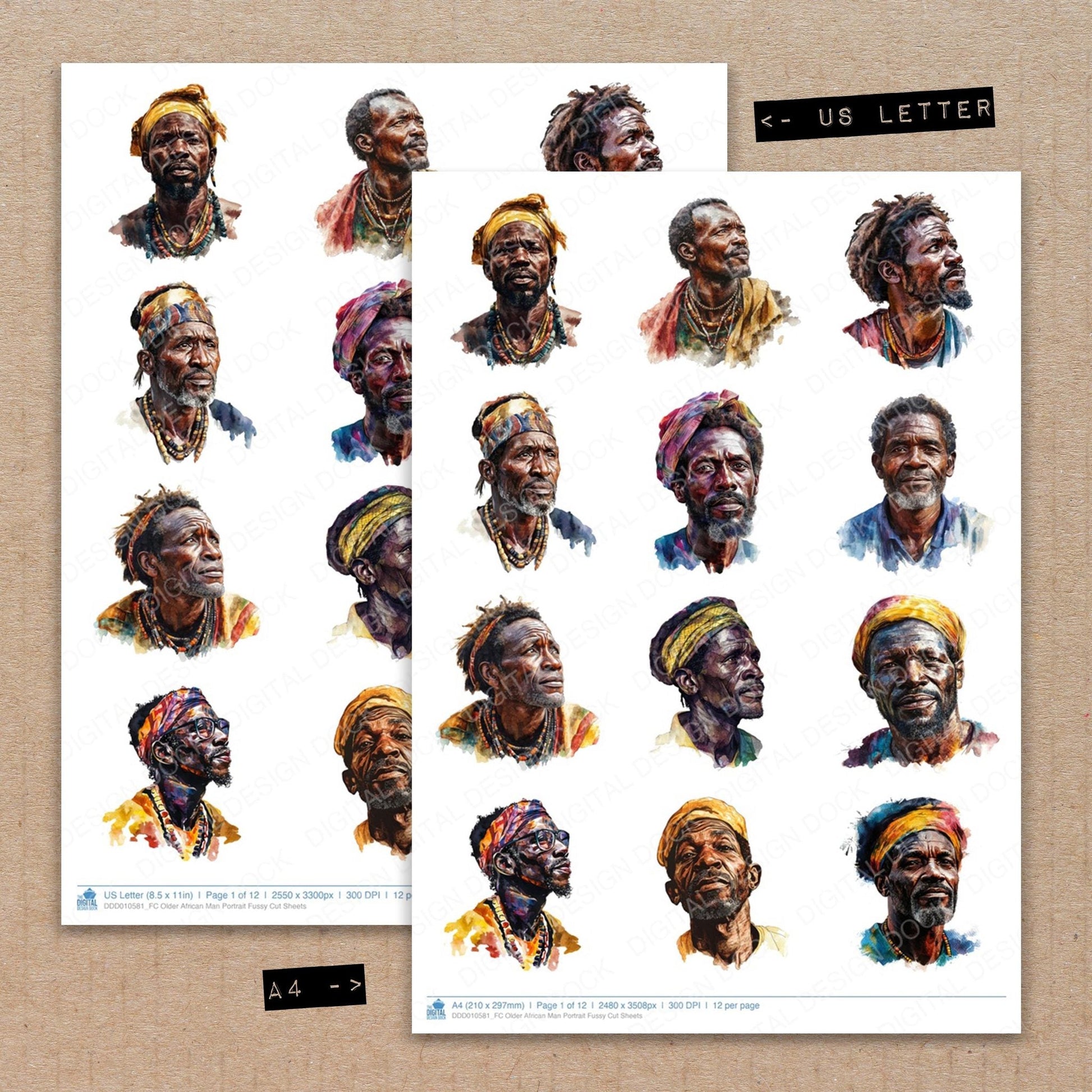 DDD010581_FC Older African Man Portrait Fussy Cut Sheets