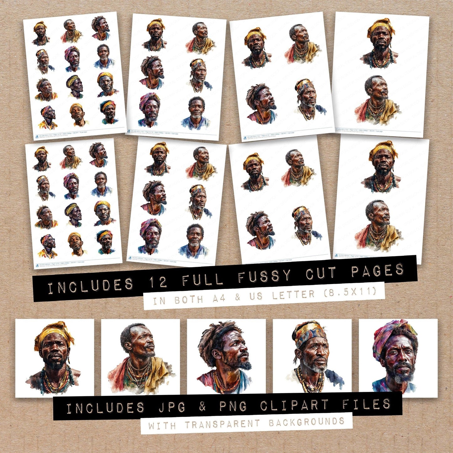 DDD010581_FC Older African Man Portrait Fussy Cut Sheets