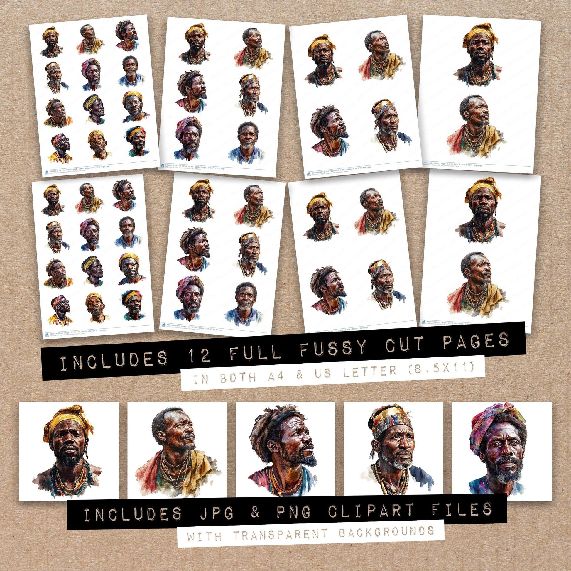 DDD010581_FC Older African Man Portrait Fussy Cut Sheets