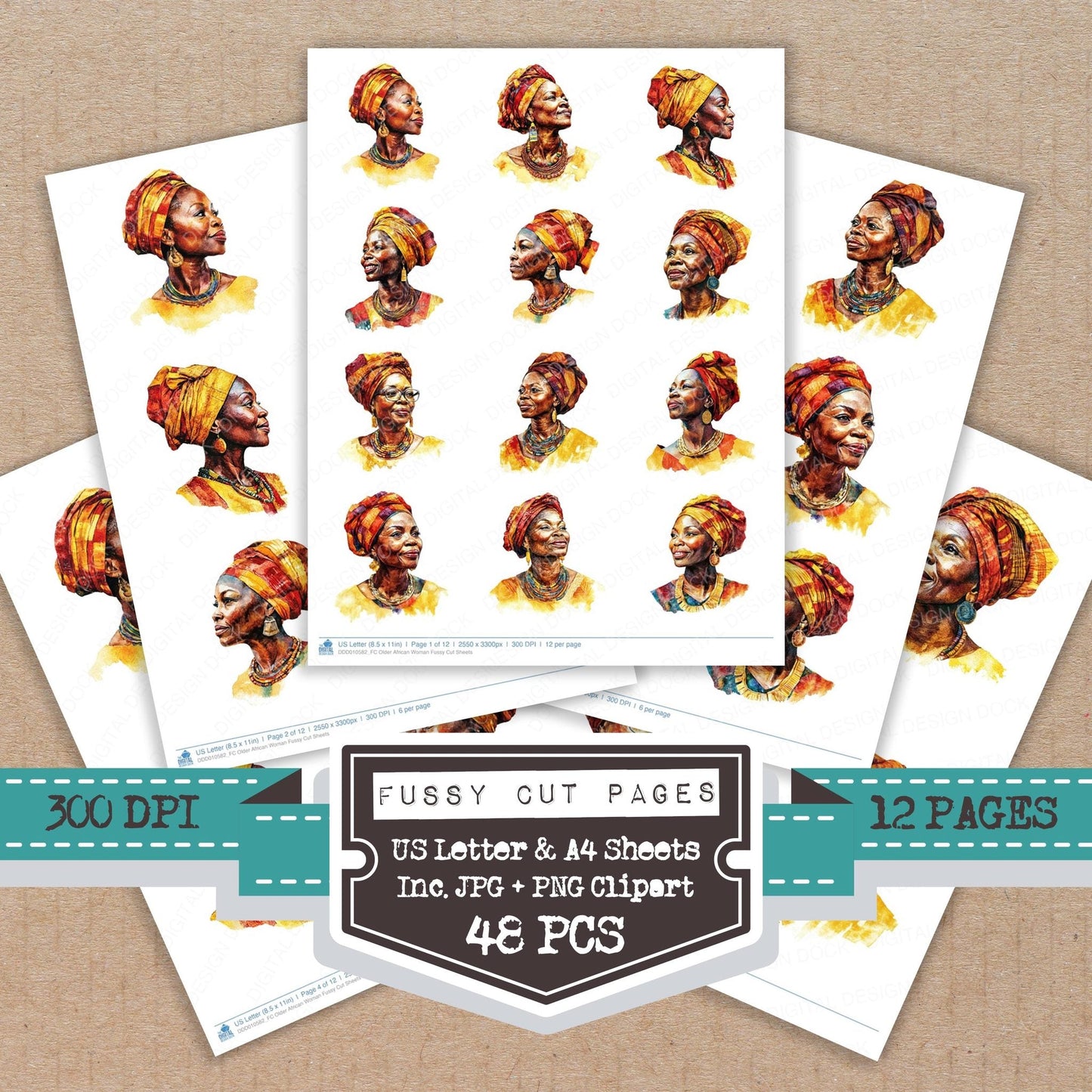 DDD010582_FC Older African Woman Fussy Cut Sheets