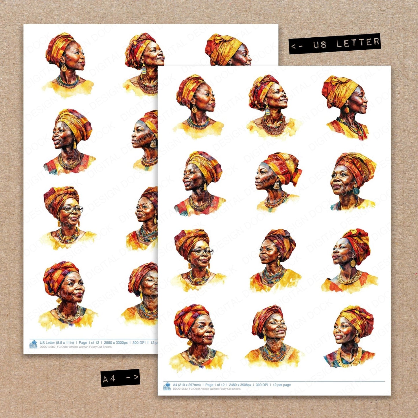 DDD010582_FC Older African Woman Fussy Cut Sheets