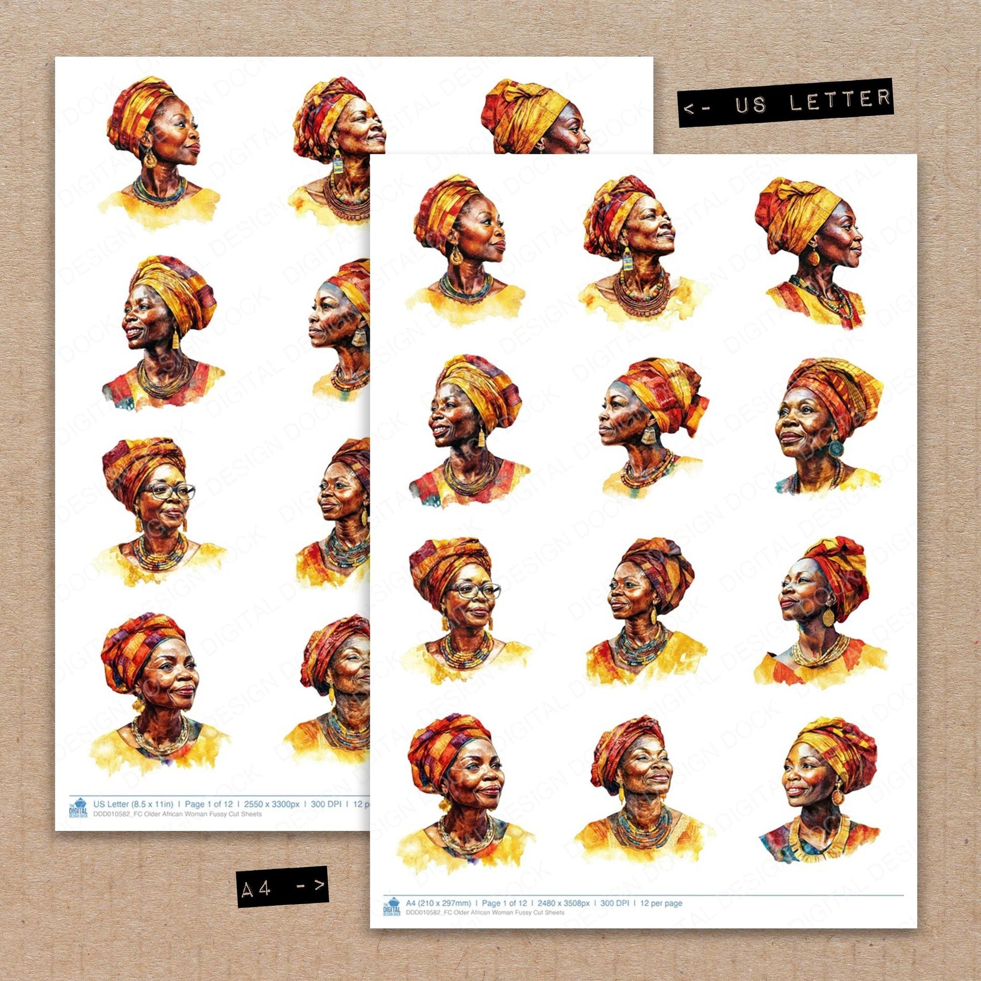 DDD010582_FC Older African Woman Fussy Cut Sheets