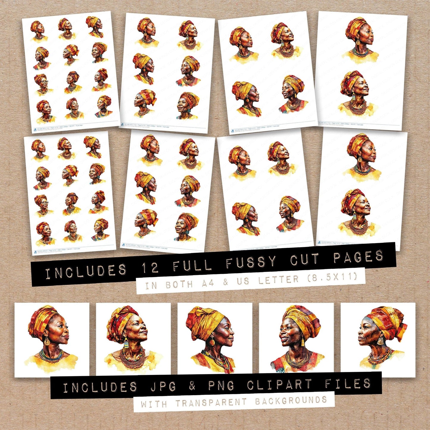 DDD010582_FC Older African Woman Fussy Cut Sheets
