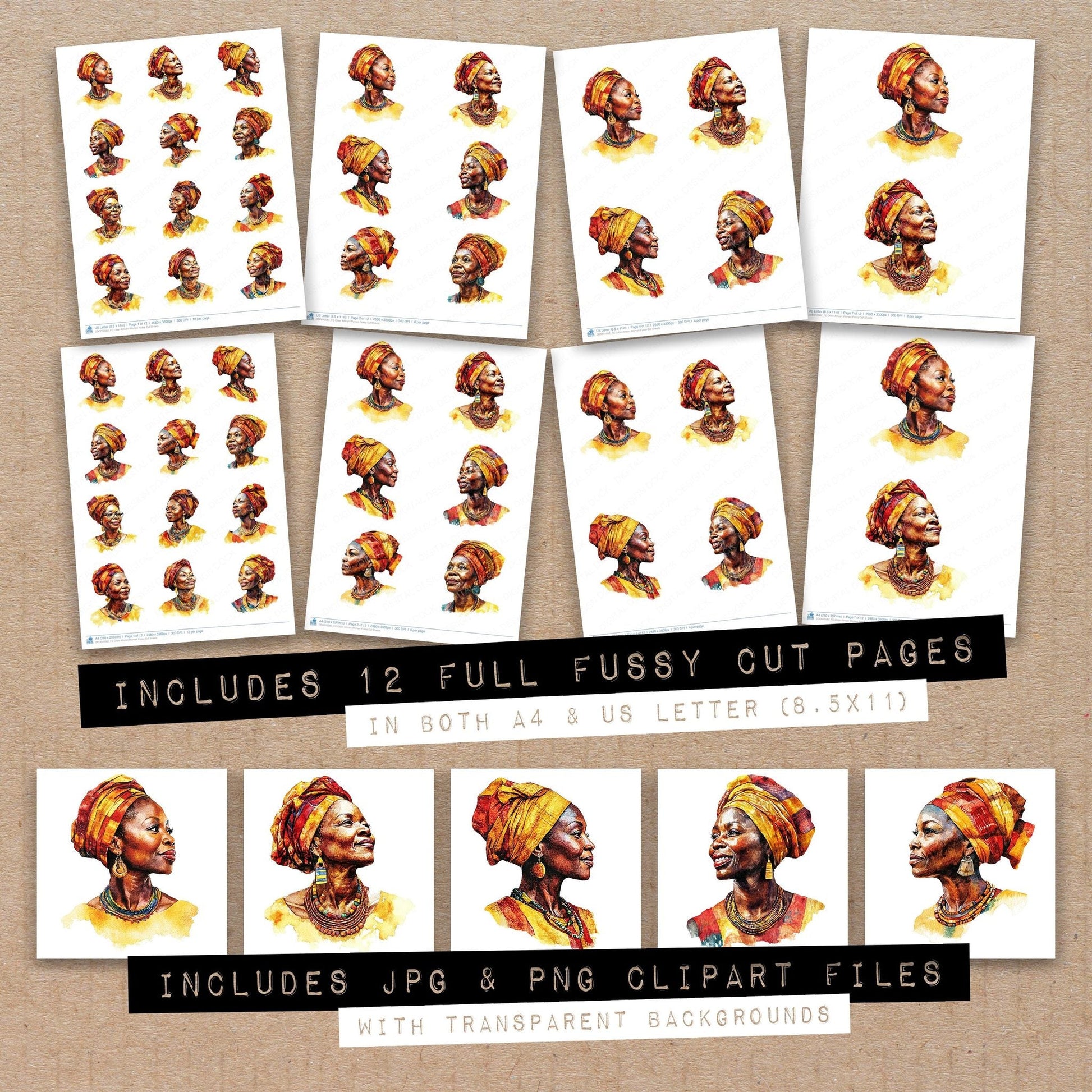 DDD010582_FC Older African Woman Fussy Cut Sheets