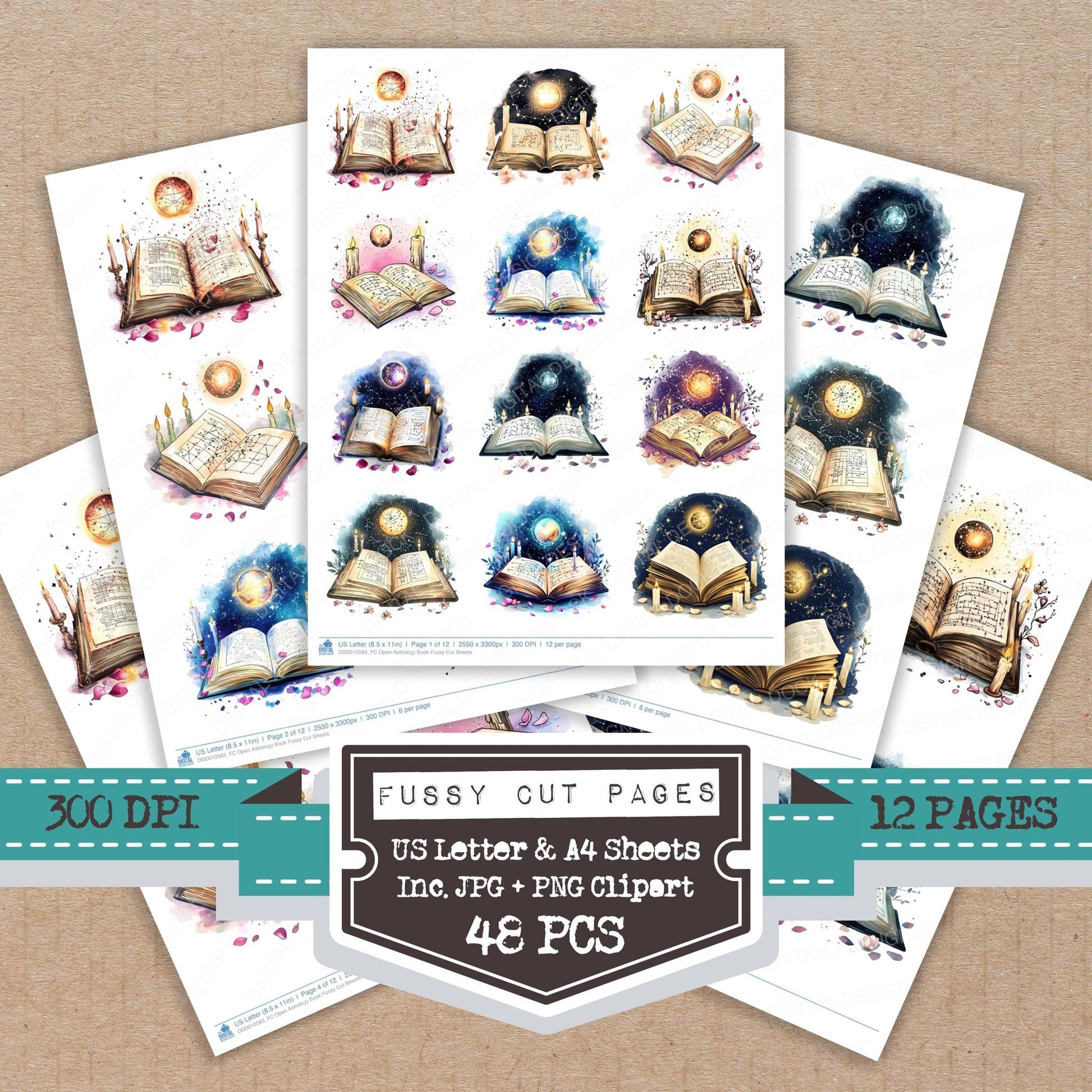 DDD010583_FC Open Astrology Book Fussy Cut Sheets