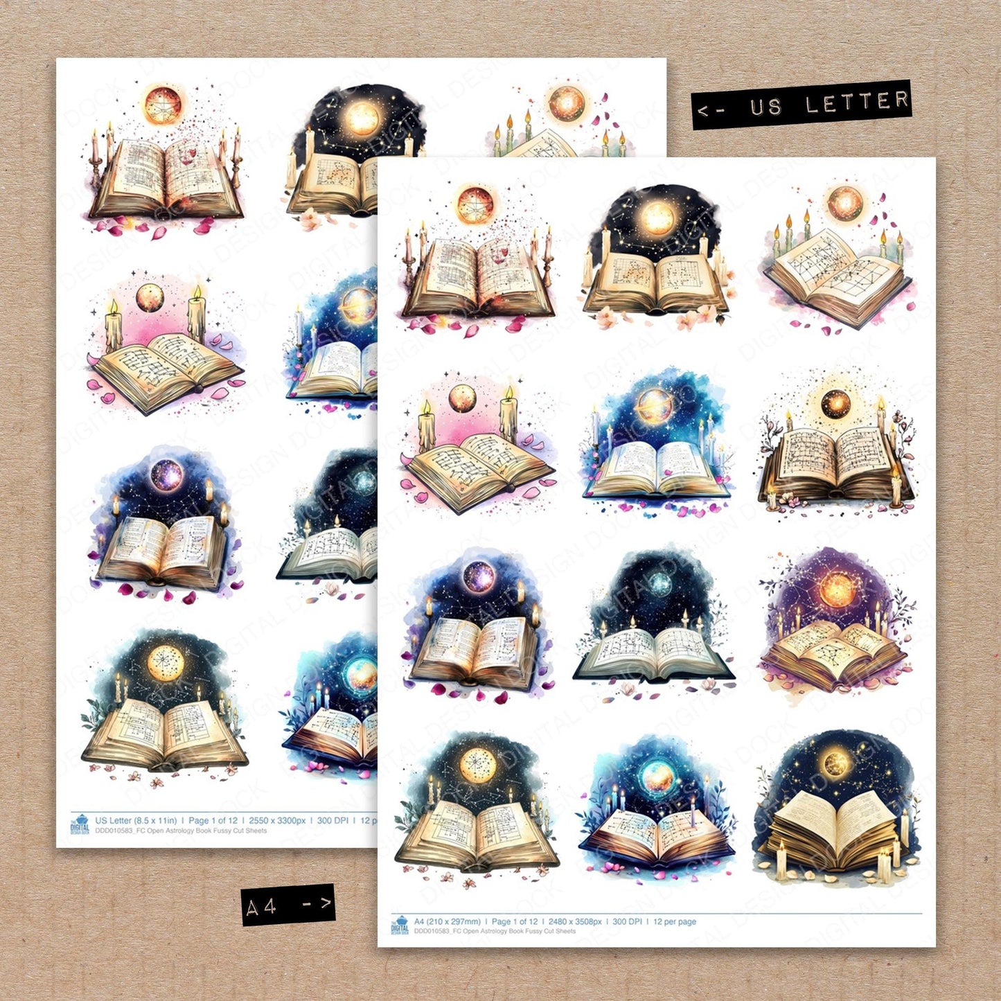 DDD010583_FC Open Astrology Book Fussy Cut Sheets