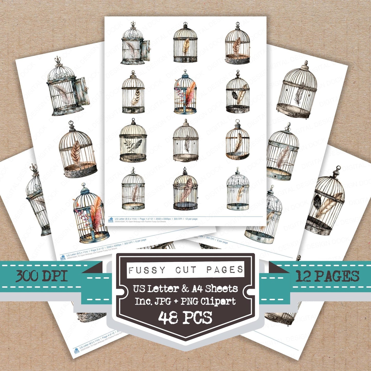 DDD010584_FC Open Birdcage with Feather Fussy Cut Sheets