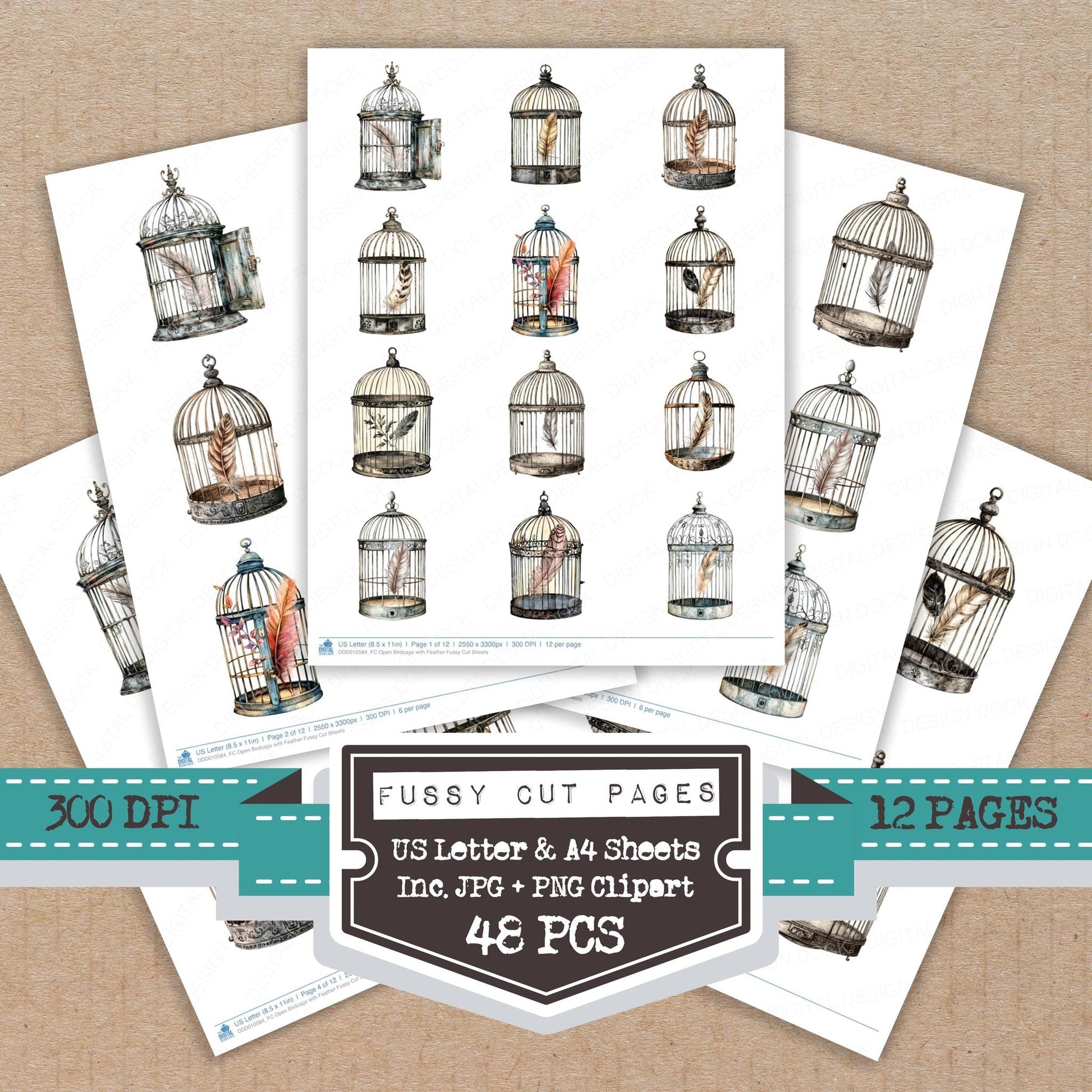 DDD010584_FC Open Birdcage with Feather Fussy Cut Sheets