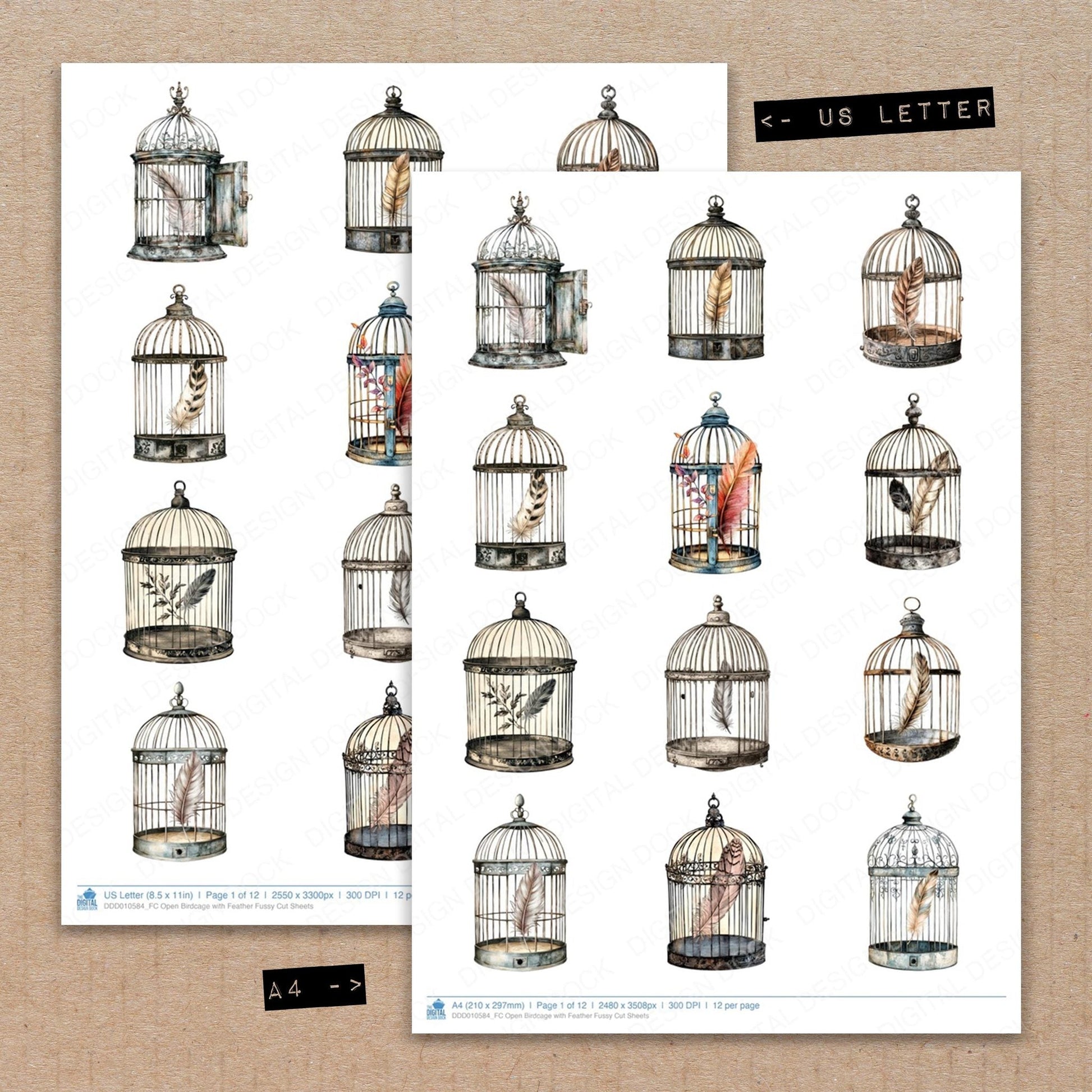 DDD010584_FC Open Birdcage with Feather Fussy Cut Sheets