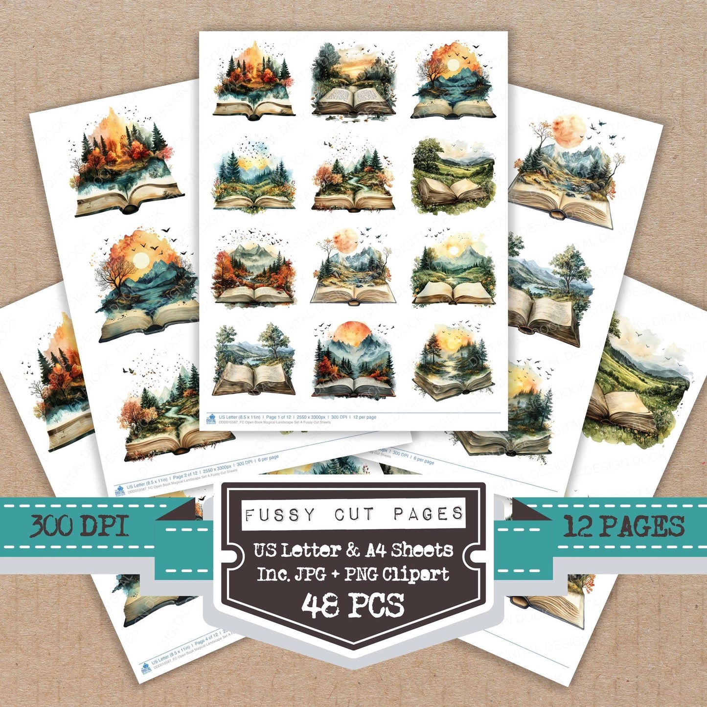 DDD010587_FC Open Book Magical Landscape Set A Fussy Cut Sheets