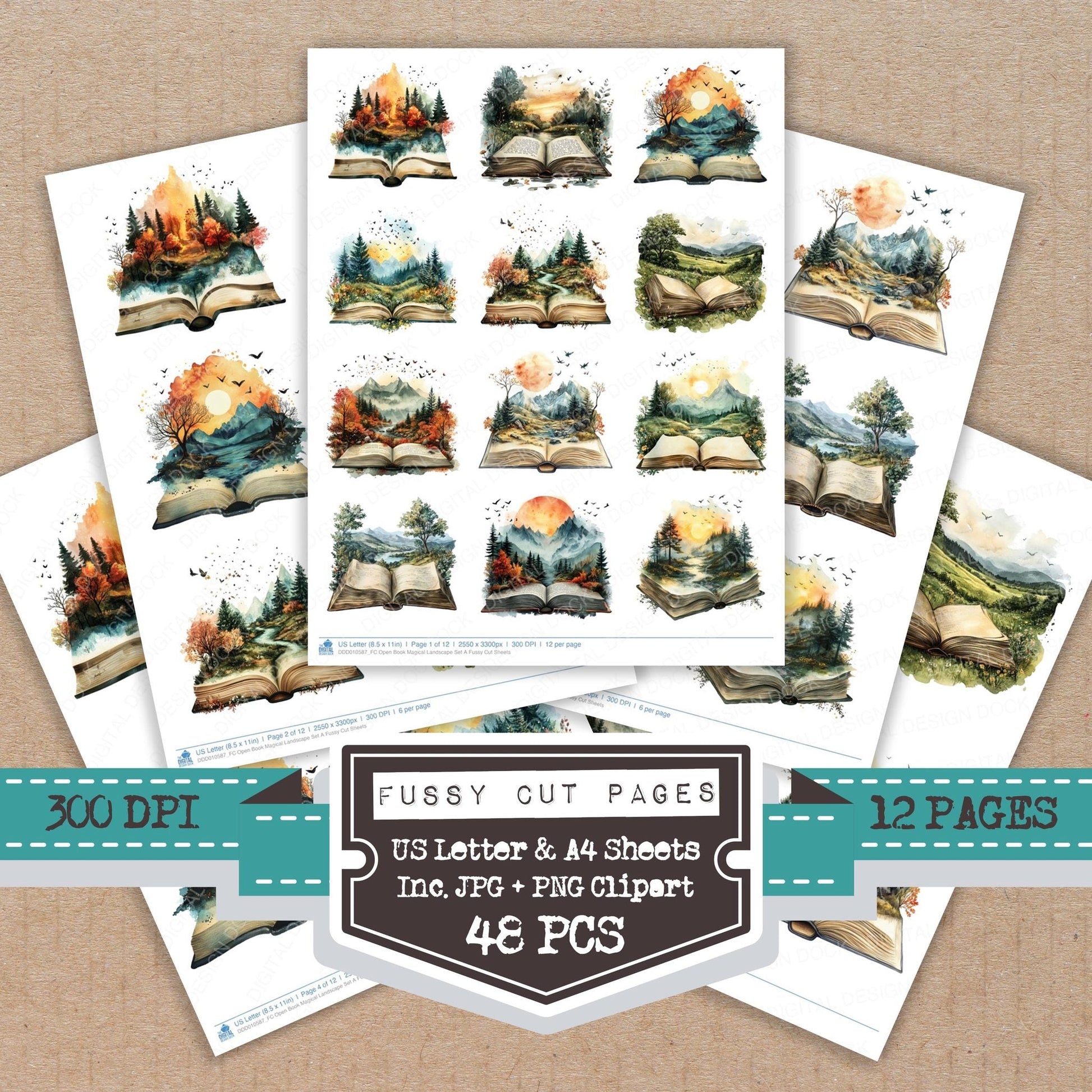 DDD010587_FC Open Book Magical Landscape Set A Fussy Cut Sheets