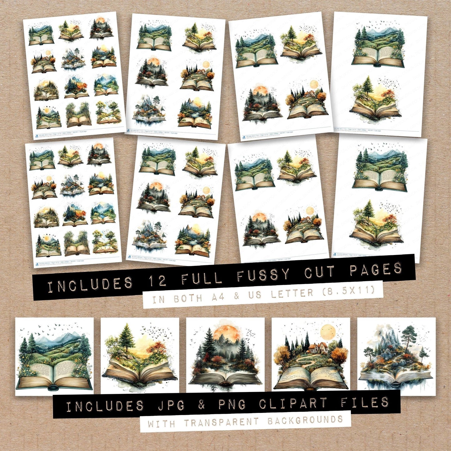 DDD010588_FC Open Book Magical Landscape Set B Fussy Cut Sheets