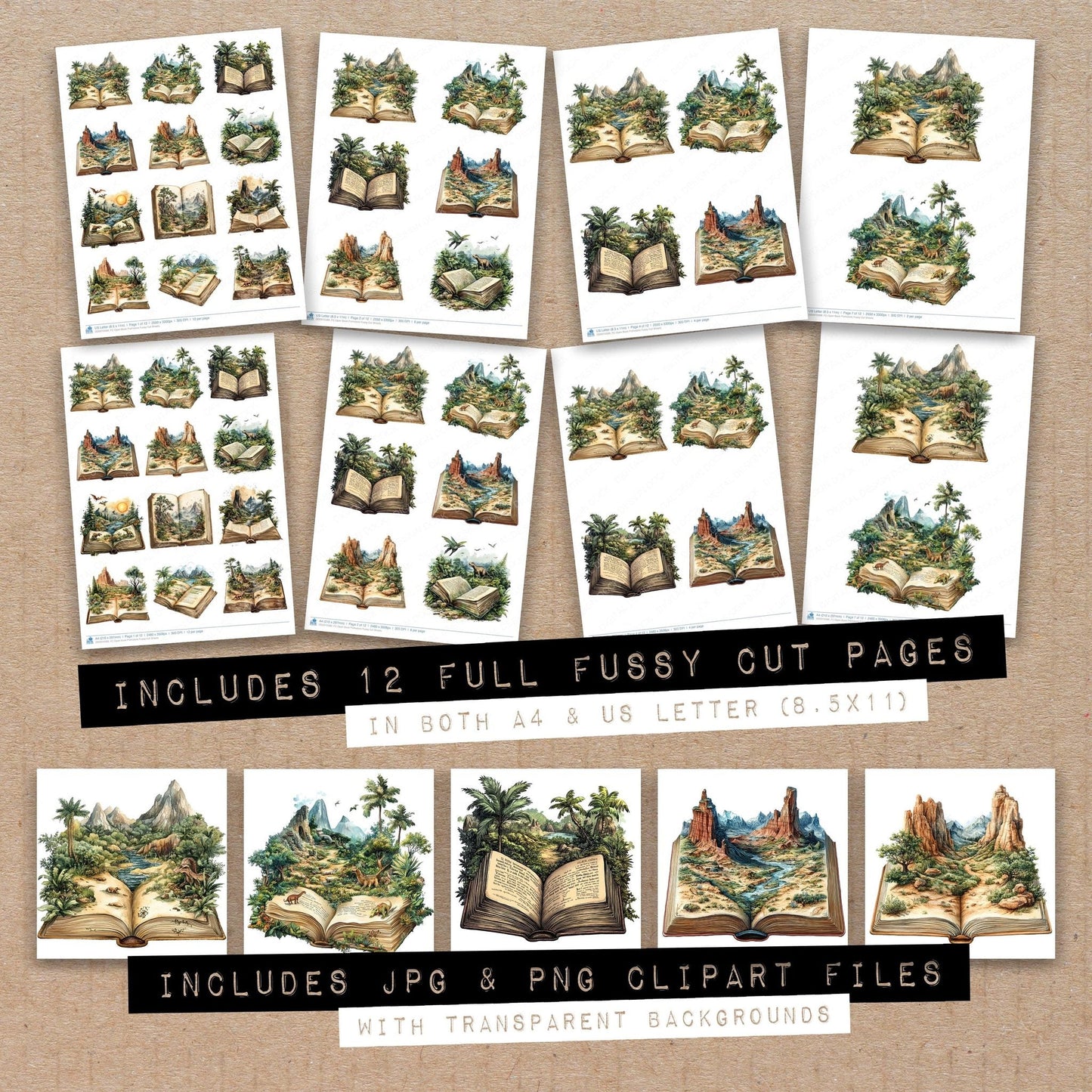 DDD010589_FC Open Book Prehistoric Fussy Cut Sheets