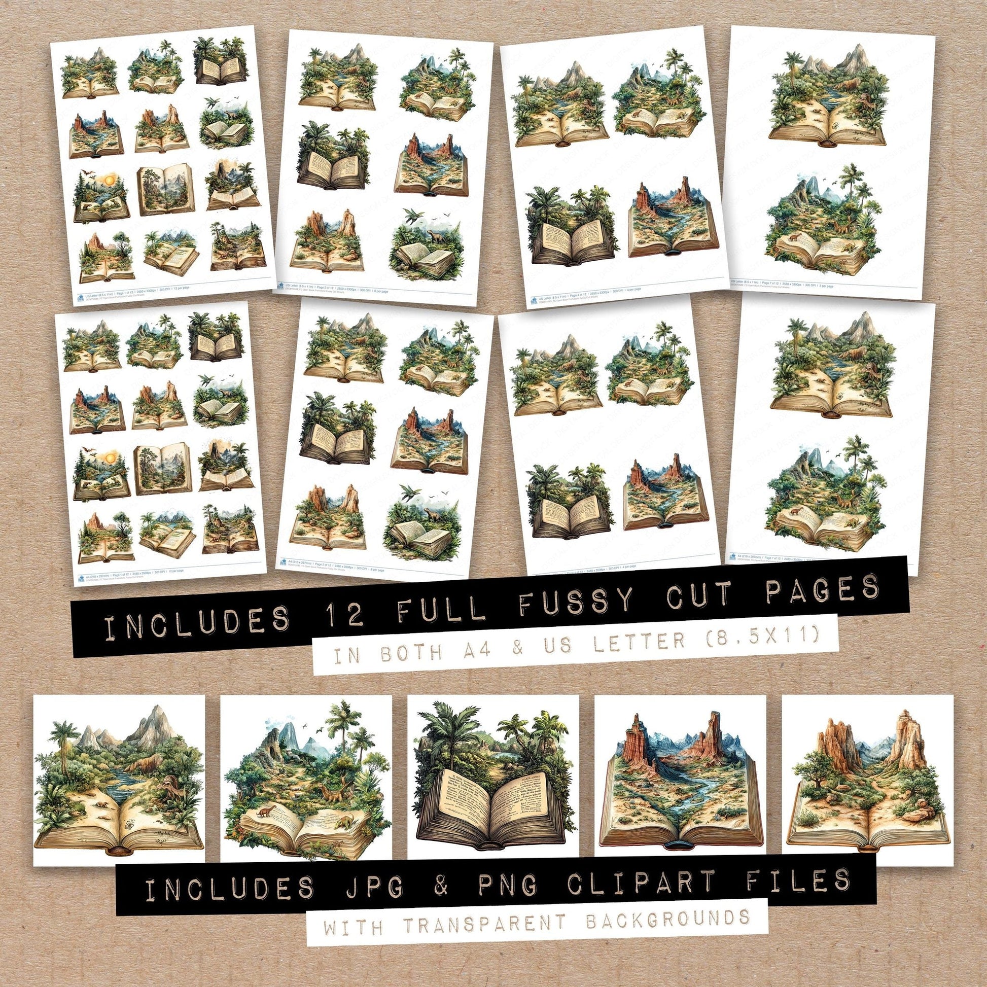 DDD010589_FC Open Book Prehistoric Fussy Cut Sheets