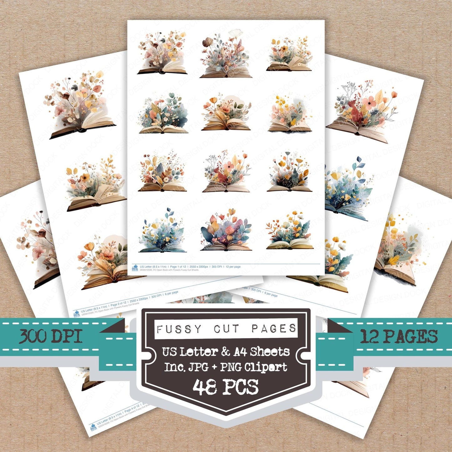 DDD010590_FC Open Book with Flowers Fussy Cut Sheets