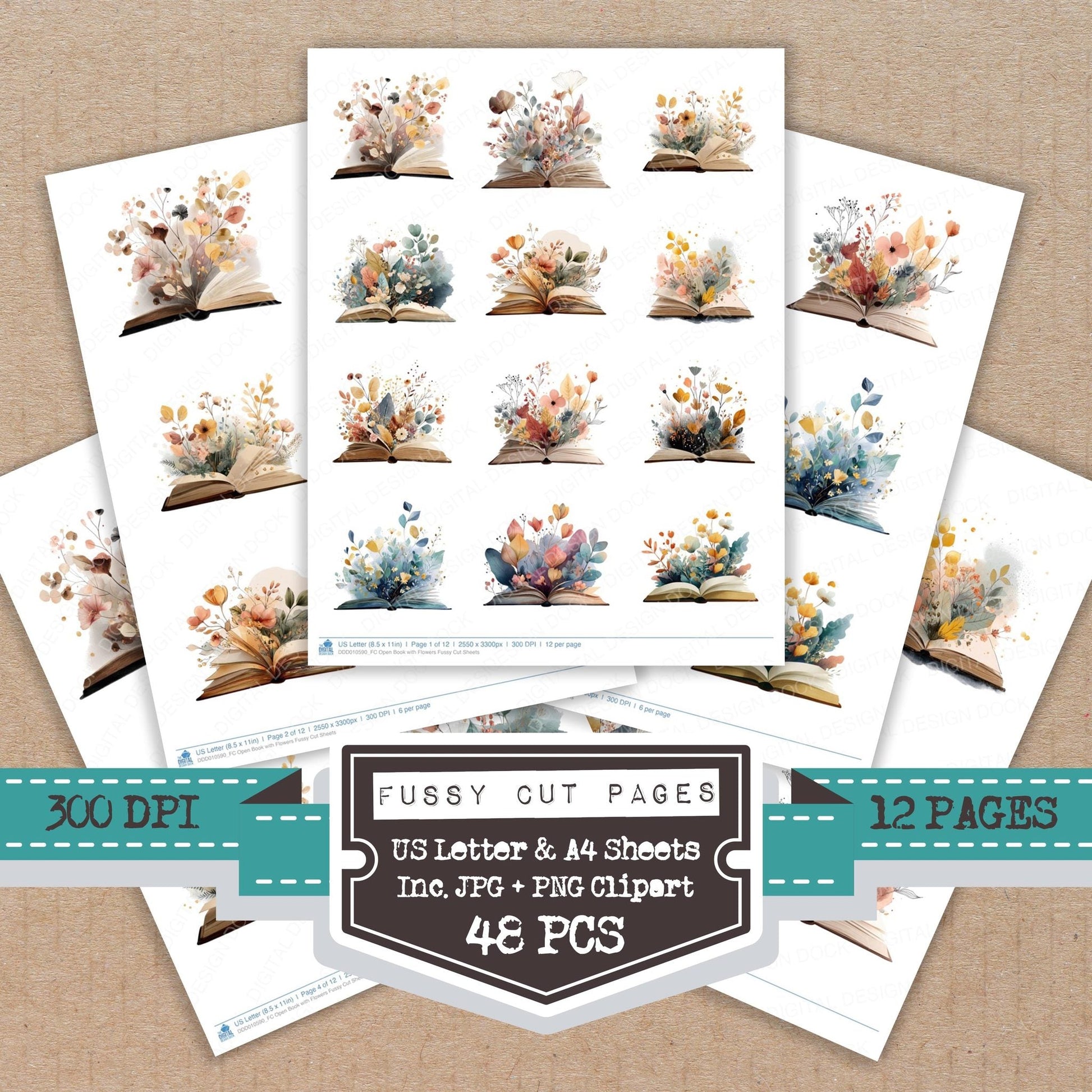 DDD010590_FC Open Book with Flowers Fussy Cut Sheets