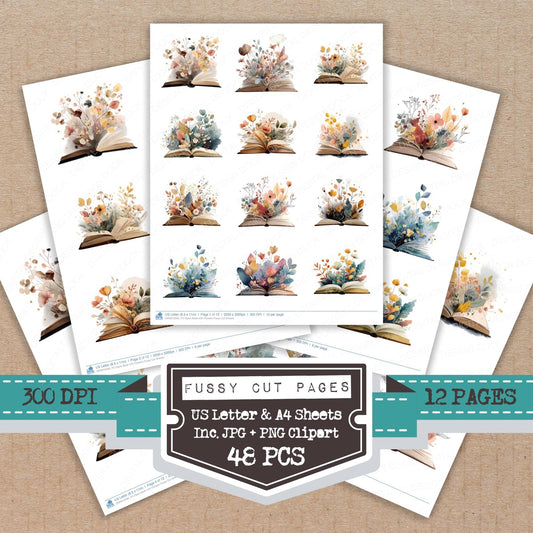 DDD010590_FC Open Book with Flowers Fussy Cut Sheets