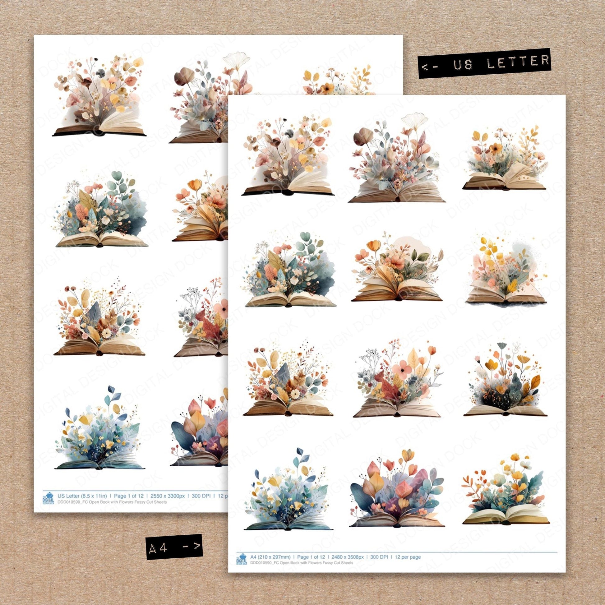 DDD010590_FC Open Book with Flowers Fussy Cut Sheets