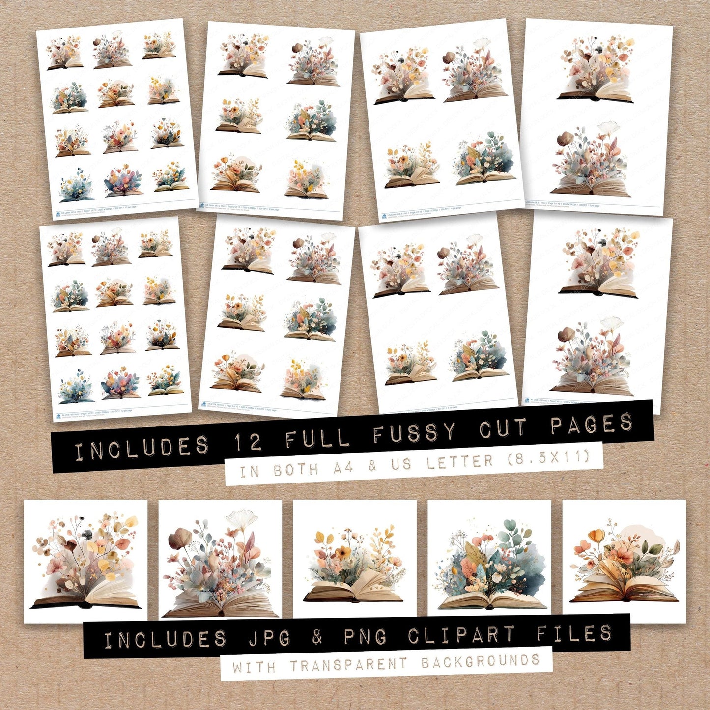 DDD010590_FC Open Book with Flowers Fussy Cut Sheets