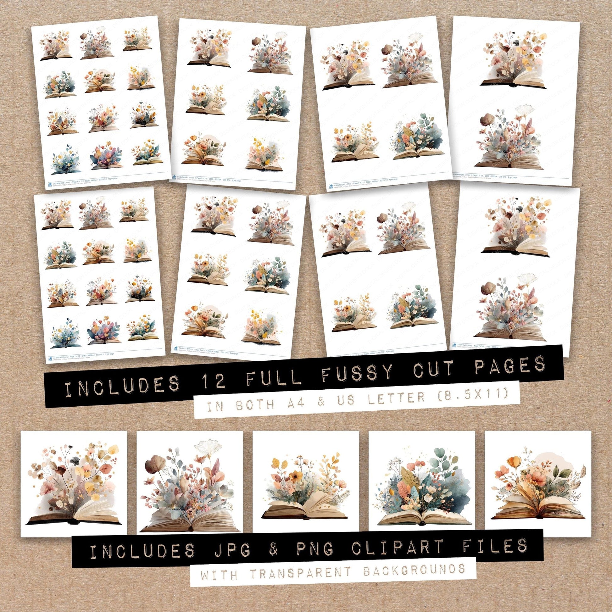 DDD010590_FC Open Book with Flowers Fussy Cut Sheets