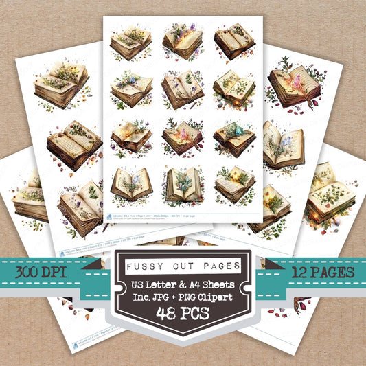 DDD010592_FC Open Spellbook with Crystals Fussy Cut Sheets