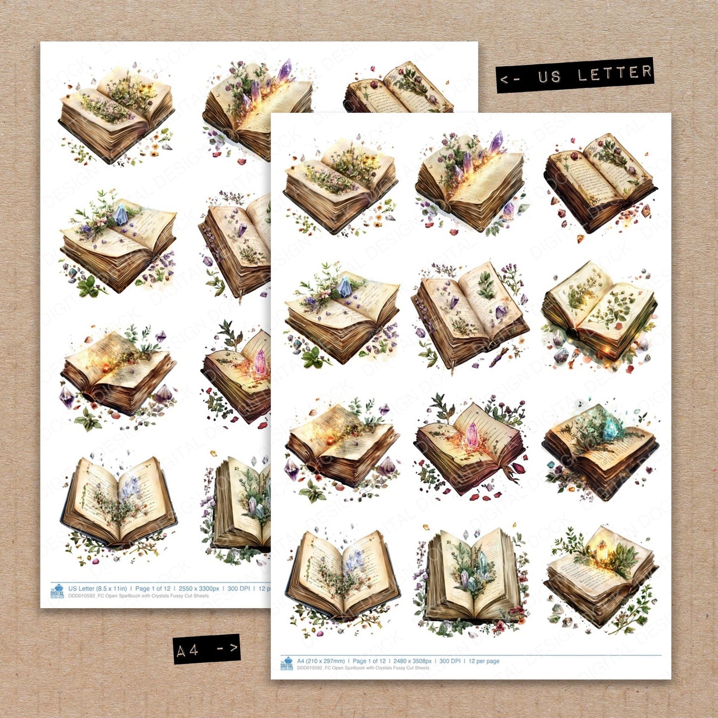 DDD010592_FC Open Spellbook with Crystals Fussy Cut Sheets