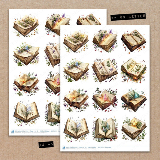 DDD010592_FC Open Spellbook with Crystals Fussy Cut Sheets