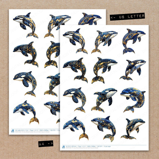 Orca Whale Baroque Blue and Gold Fussy Cut Sheets (DDD010593)
