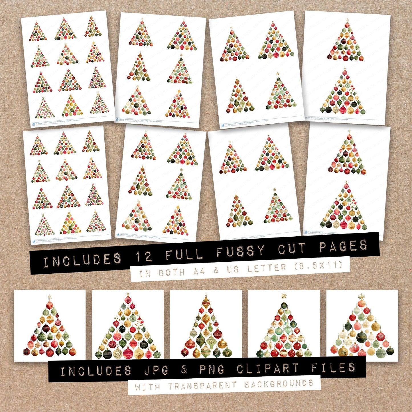 Ornament Christmas Tree Fussy Cut Sheets (DDD010594)