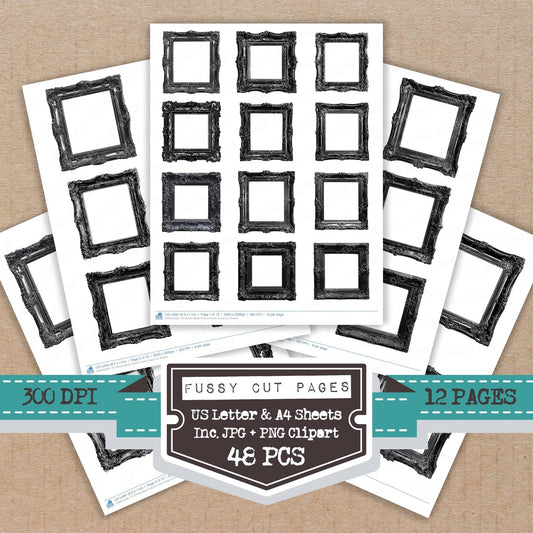 DDD010595_FC Ornate Black Picture Frame Fussy Cut Sheets