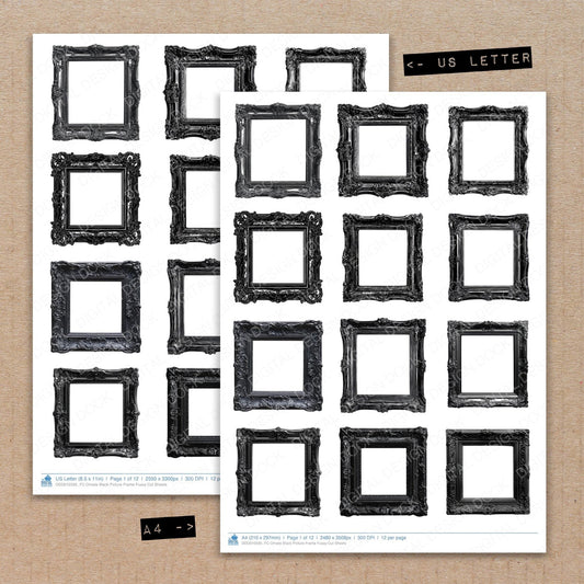 DDD010595_FC Ornate Black Picture Frame Fussy Cut Sheets