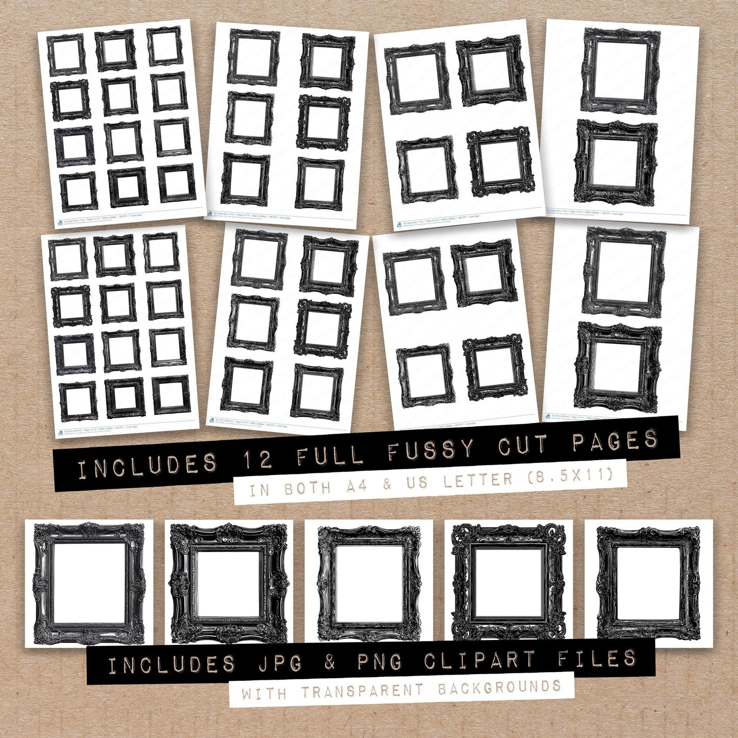 DDD010595_FC Ornate Black Picture Frame Fussy Cut Sheets