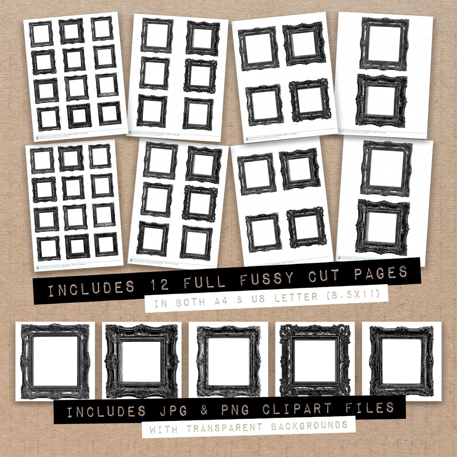 DDD010595_FC Ornate Black Picture Frame Fussy Cut Sheets