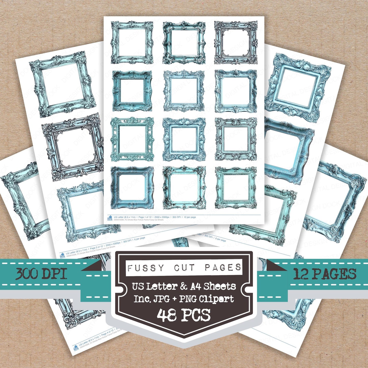 Ornate Blue Picture Frame Fussy Cut Sheets (DDD010596)