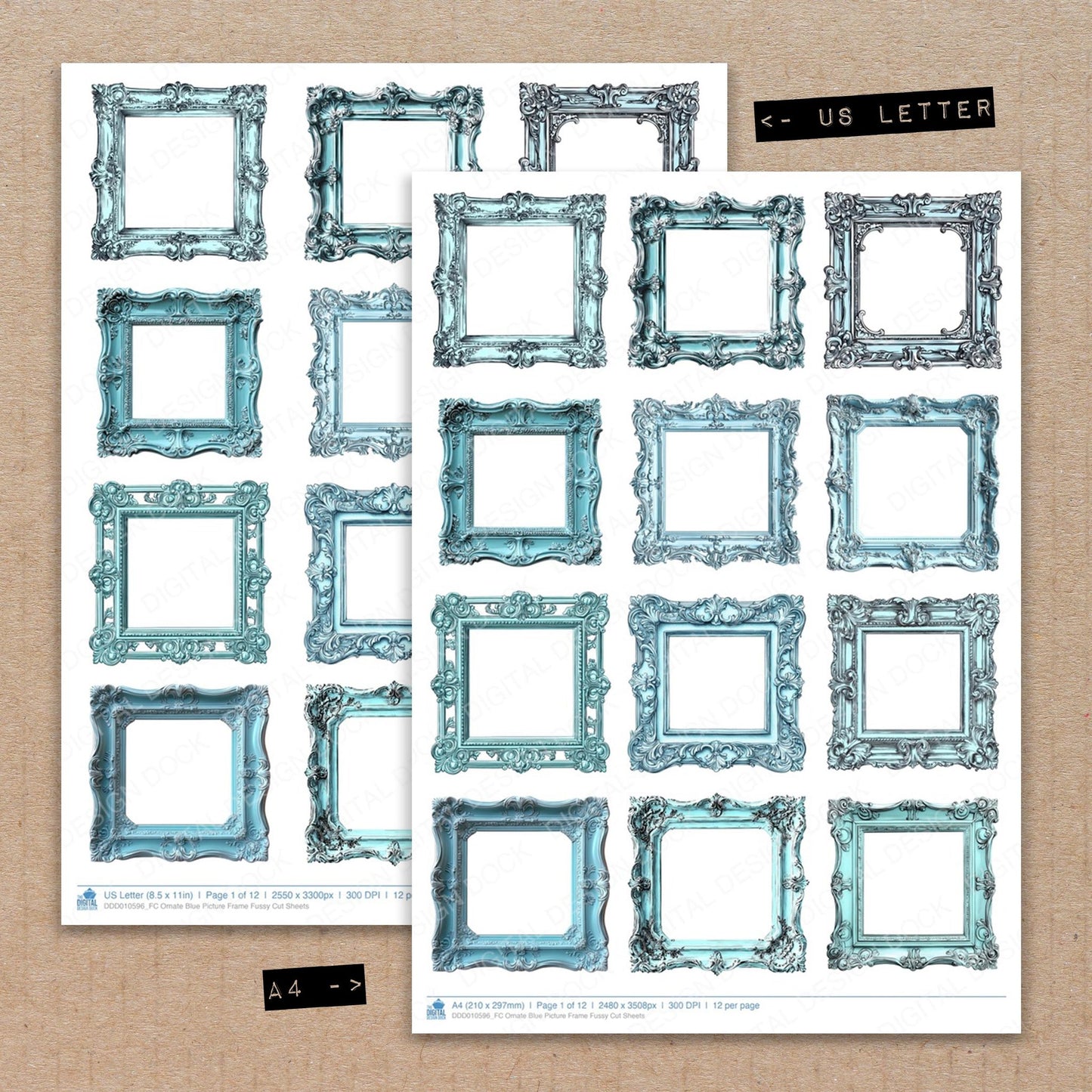 Ornate Blue Picture Frame Fussy Cut Sheets (DDD010596)