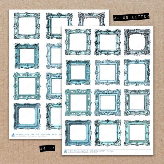 Ornate Blue Picture Frame Fussy Cut Sheets (DDD010596)