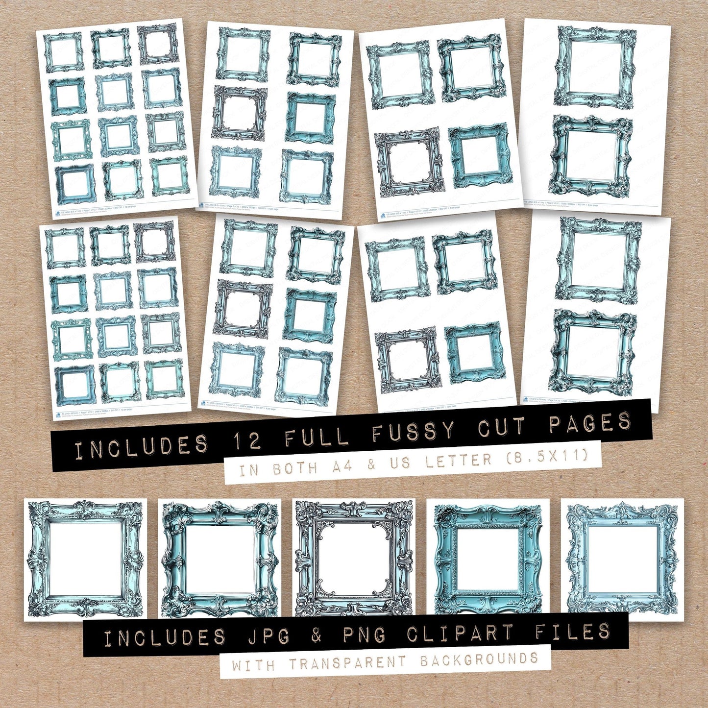 Ornate Blue Picture Frame Fussy Cut Sheets (DDD010596)