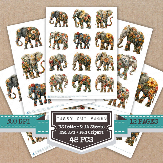 DDD010597_FC Ornate Floral Elephant Fussy Cut Sheets