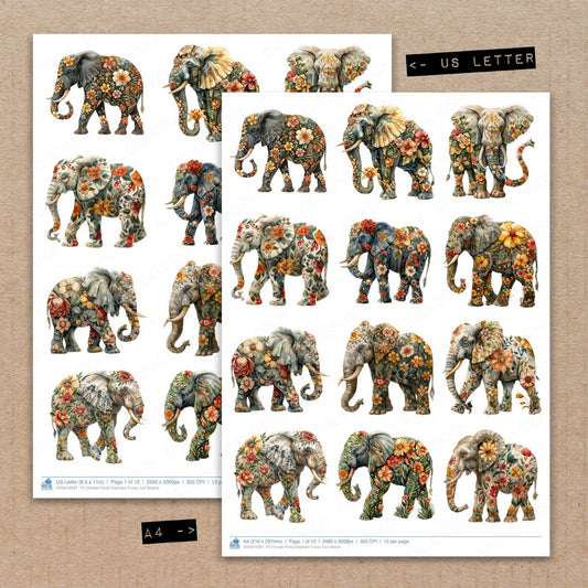 DDD010597_FC Ornate Floral Elephant Fussy Cut Sheets