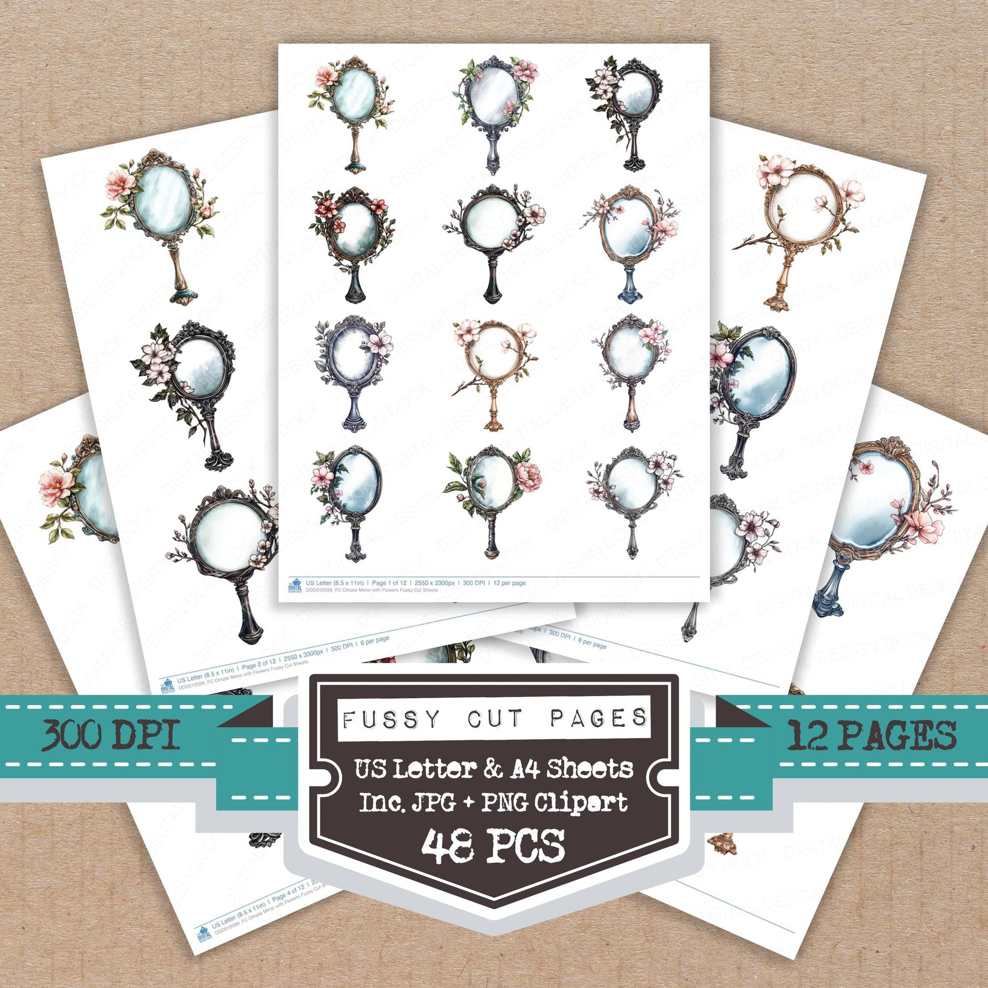 DDD010599_FC Ornate Mirror with Flowers Fussy Cut Sheets