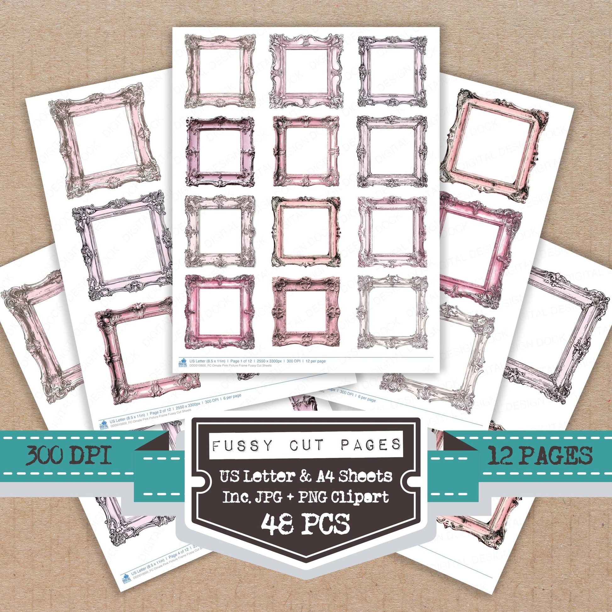 DDD010600_FC Ornate Pink Picture Frame Fussy Cut Sheets