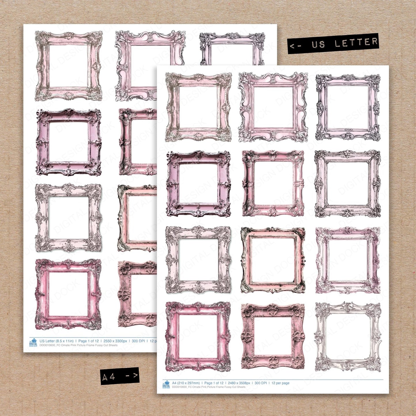 DDD010600_FC Ornate Pink Picture Frame Fussy Cut Sheets