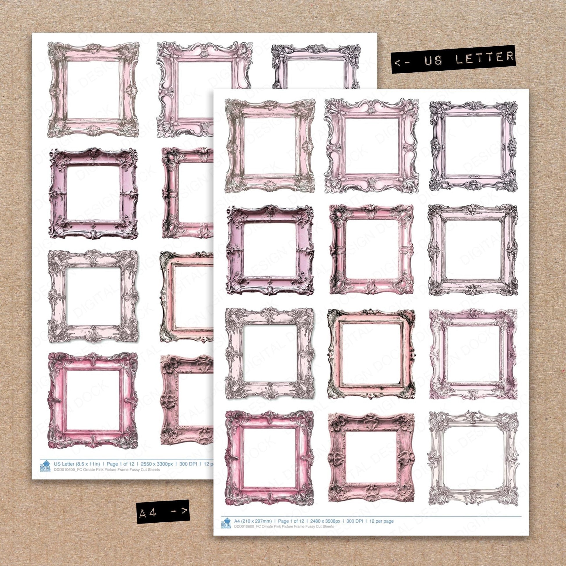 DDD010600_FC Ornate Pink Picture Frame Fussy Cut Sheets