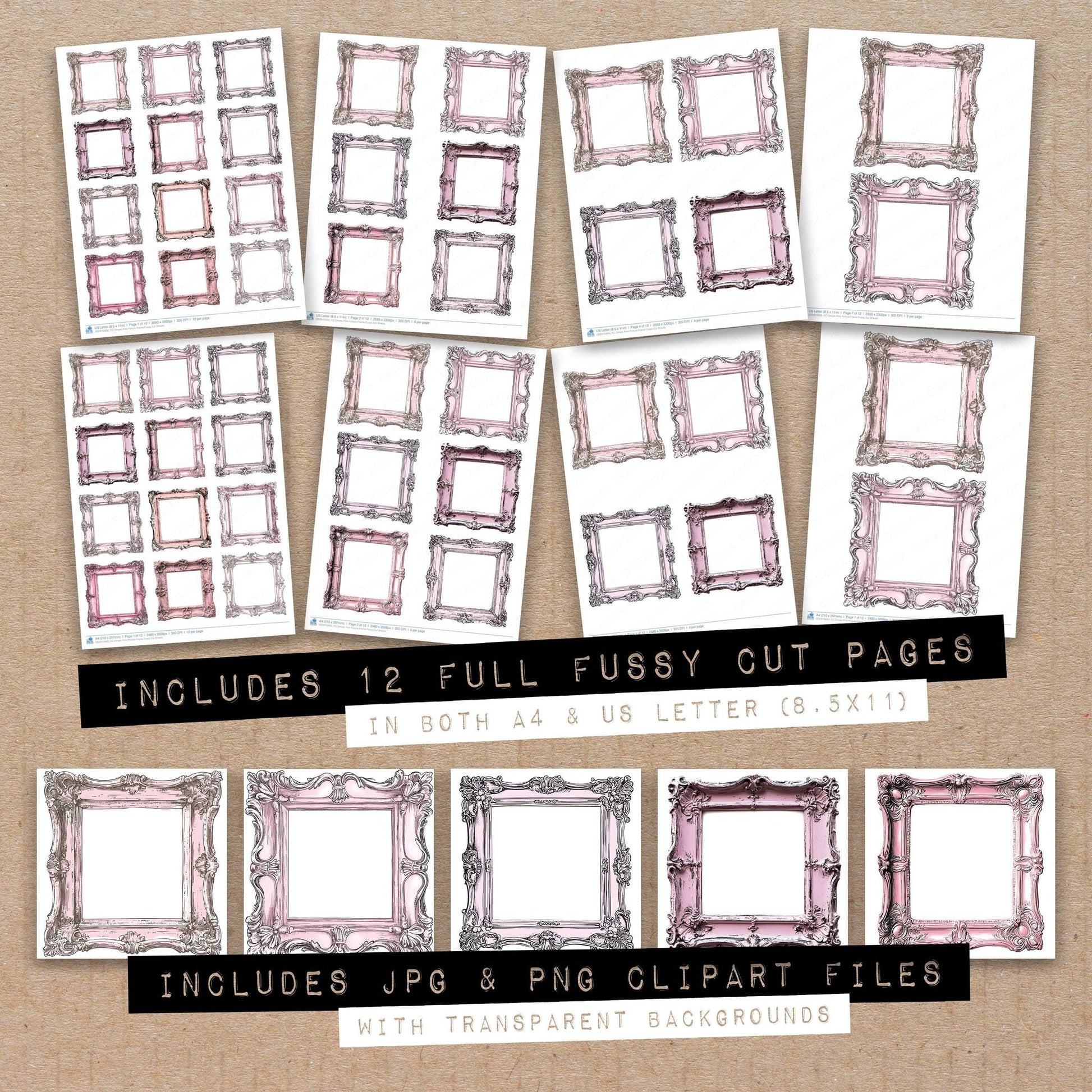 DDD010600_FC Ornate Pink Picture Frame Fussy Cut Sheets