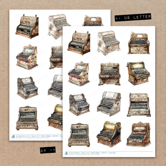 DDD010601_FC Ornate Vintage Cash Register Fussy Cut Sheets