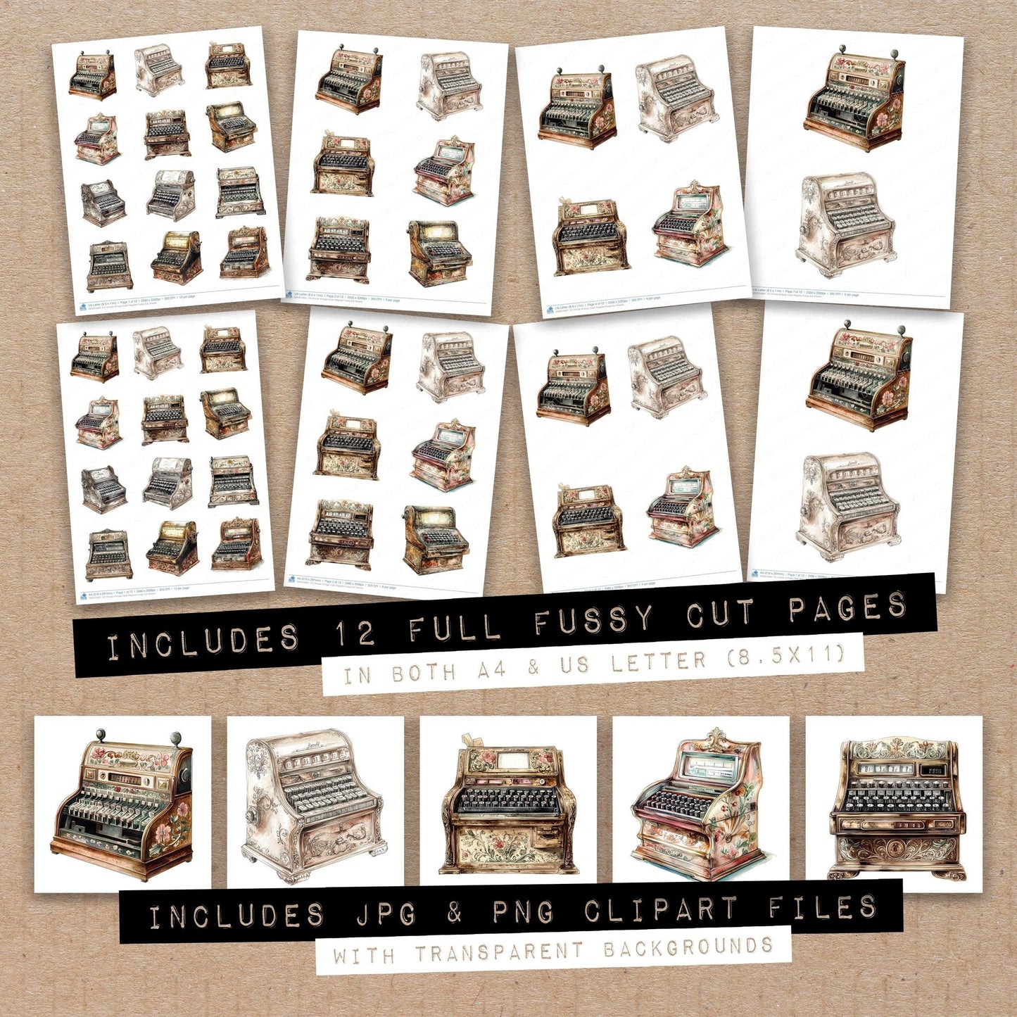 DDD010601_FC Ornate Vintage Cash Register Fussy Cut Sheets