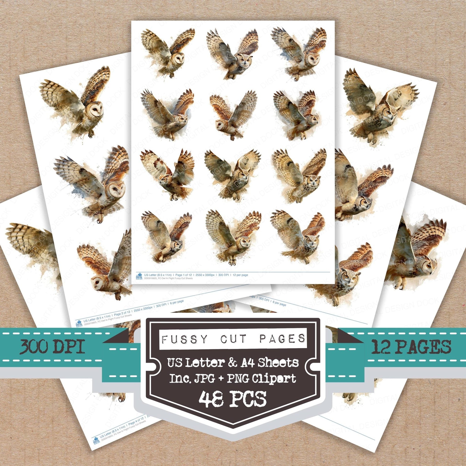 DDD010605_FC Owl In Flight Fussy Cut Sheets