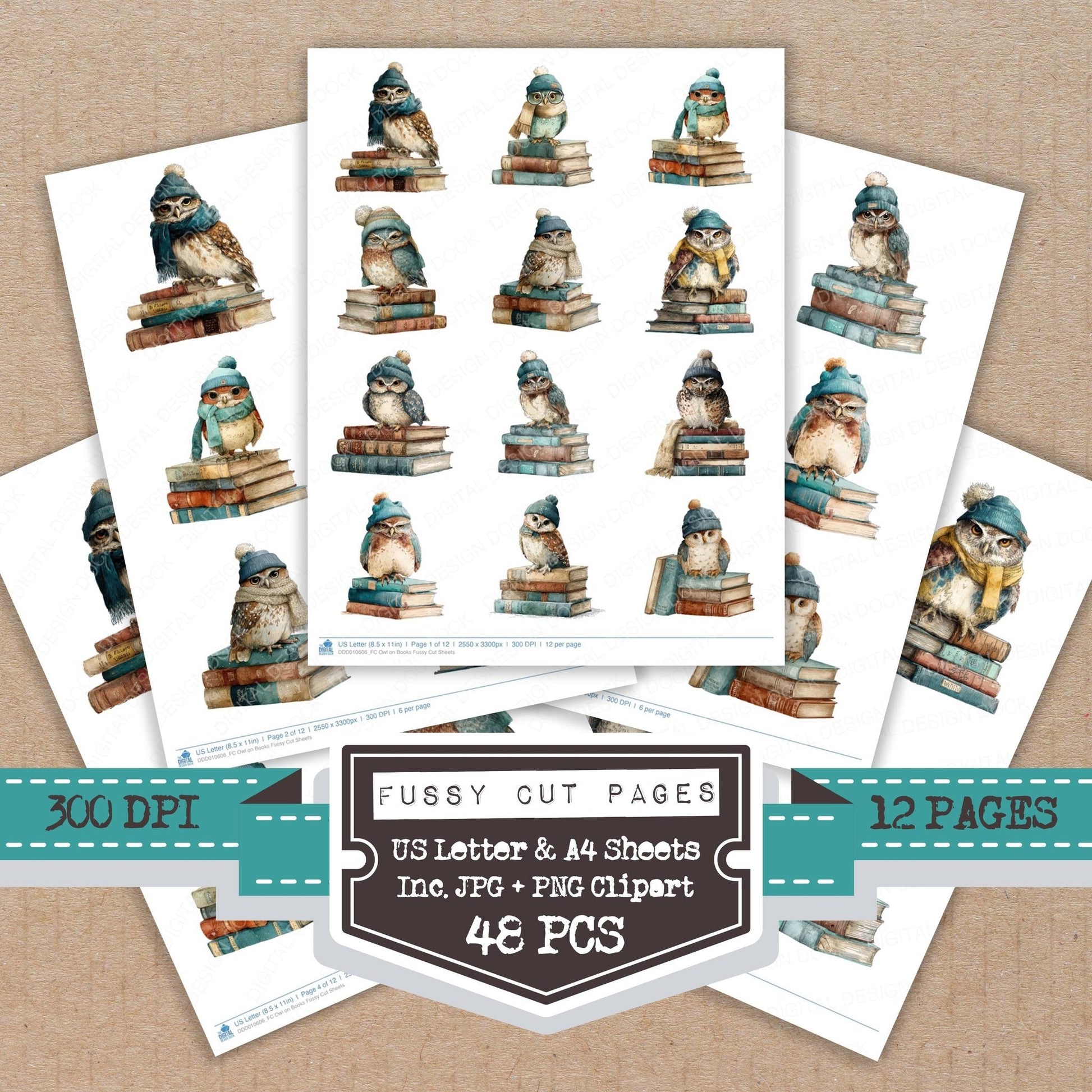 DDD010606_FC Owl on Books Fussy Cut Sheets